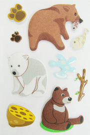 Fuzzy Puffy Custom Book Stickers , Little Bear Cute Animal Stickers For Kids