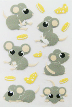 Multi Colored Funny Puffy Animal Stickers For Boys Fancy Cartoon Mouse Shape