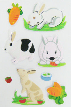 Non Toxic Colorful Kids Puffy Stickers Funny 3D Rabbit Shape Easy Peel Off