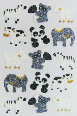 Kawaii Colorful  Glitter Animal Stickers , Grey Foam Animal Stickers Removable
