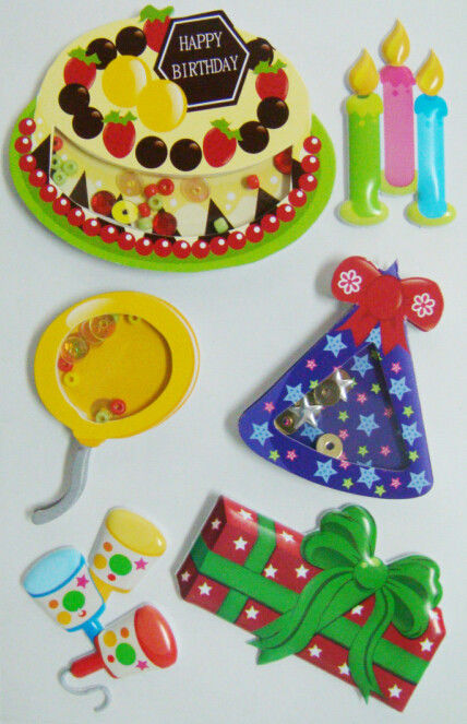 Colored Birthday Cake 3d Birthday Stickers , Personalised Kids Stickers Removable